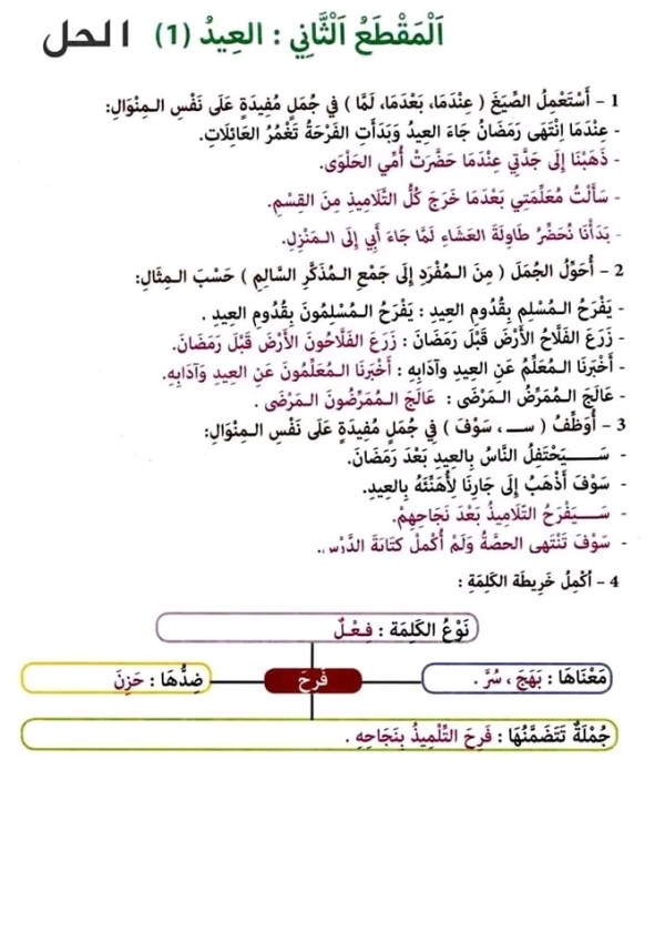 وضعية إدماجية عن العيد مع الحل تعبير عن العيد الفطر السنة الثالثة ابتدائي