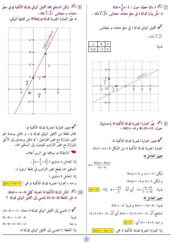 سؤال و جواب حول الدالة الخطية و الدالة التالفية سنة رابعة 4 متوسط