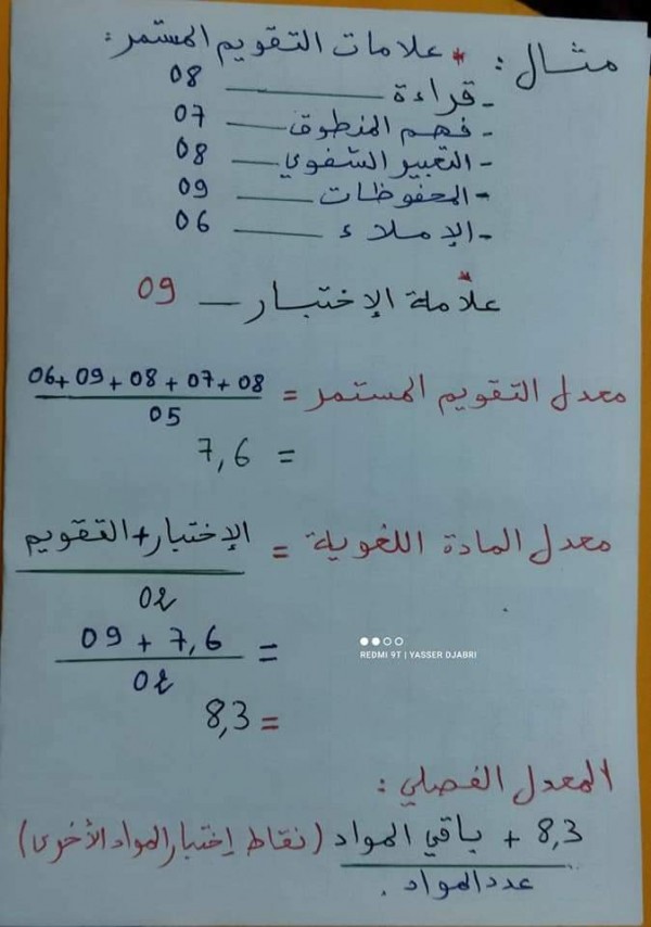 كيفية حساب المعدل الفصلي بالنسبة لتلاميذ الإبتدائي 2024