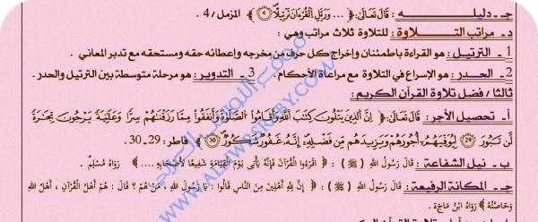 ملخص تحضير درس من علوم القرآن الكريم مقدمة في علوم التجويد السنة الأولى 1 ثانوي جذع مشترك علوم إسلامية تعريف علم التجويد لغة واصطلاحا 1 ثانوي