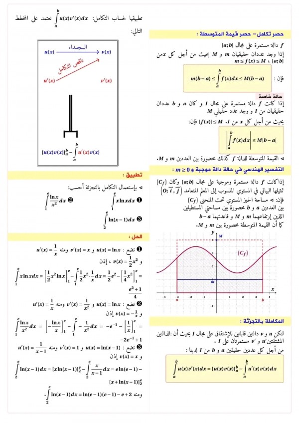 ملخص دروس الحساب التكاملي رياضيات 3 ثانوي بكالوريا تطبيقات الحساب التكاملي pdf