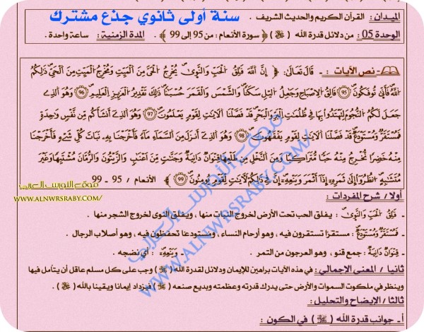 ملخص تحضير من دلائل قدرة الله سورة الأنعام من 95 إلى 99 السنة الأولى 1 ثانوي جذع مشترك علوم إسلامية