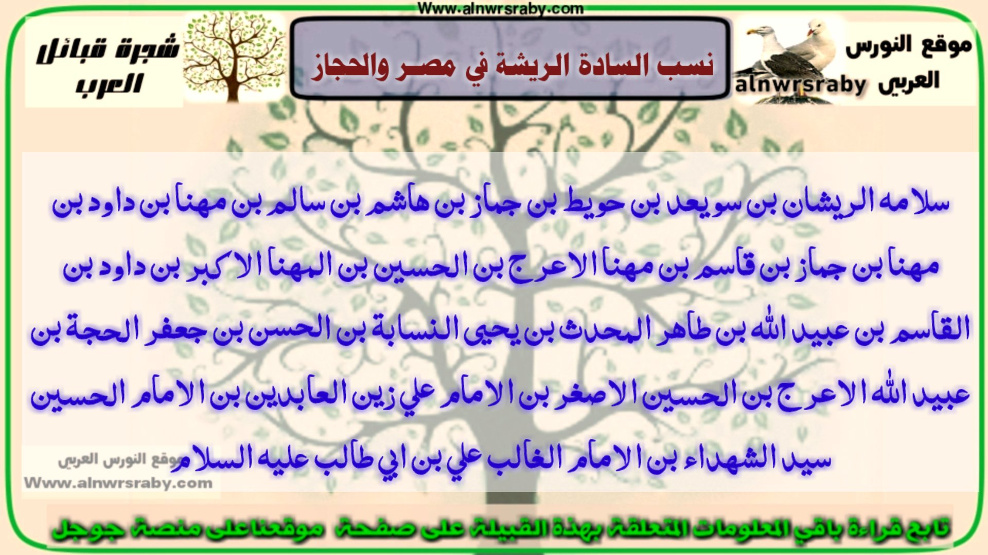 اصل ونسب السادة الريشة في مصـر والحجاز عائلة الريشة وش يرجعون شجرة قبيلة الريشة ويكيبيديا