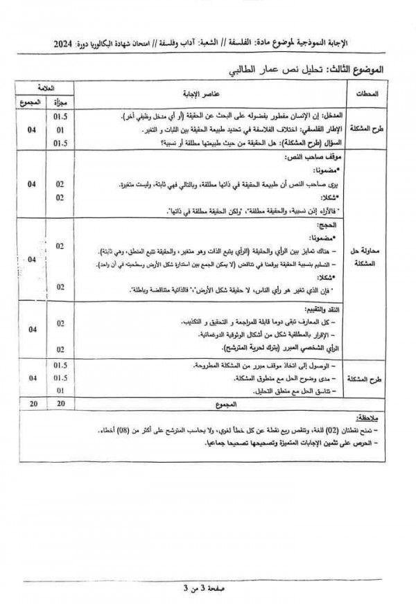 التصحيح الوزاري لمادة الفلسفة شعبة اداب وفلسفة باك 2024 امتحان شهادة البكالوريا 2023 2024