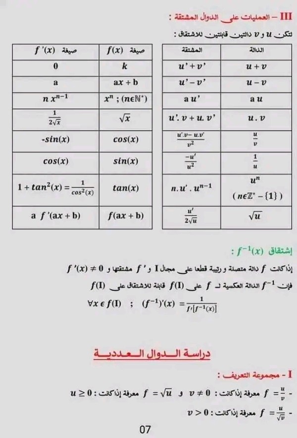 ملخص شرح درس الاشتقاق نهايةمتتالية عددية رياضيات سنة 2 ثانوي علوم  ملخص درس الإشتقاق 2bac pc .svt