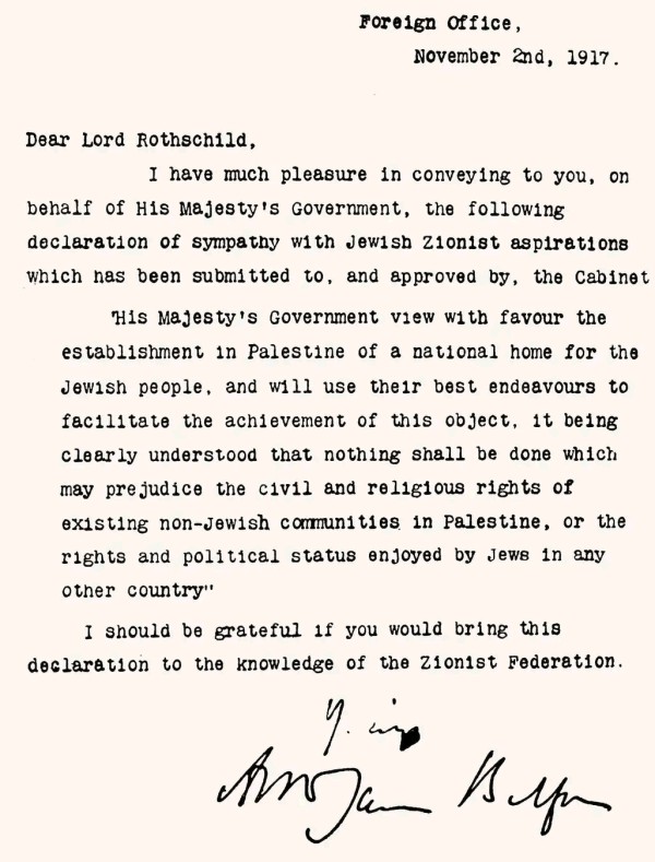 What was the purpose of the Balfour Agreement? What is the Balfour Declaration? The Balfour Declaration (“Balfour's promise” in Arabic) was a public pledge by Britain in 1917 declaring its aim to establish “a national home for the Jewish people” in Palestine.