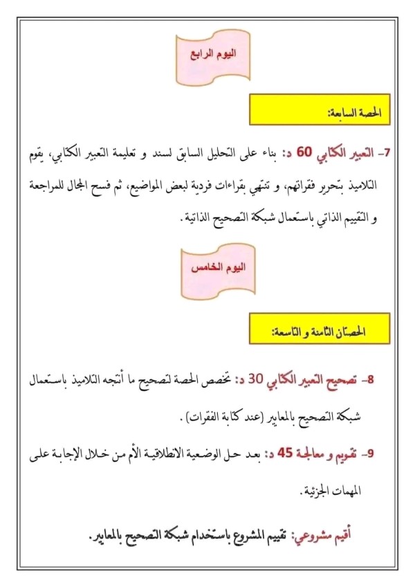 كيفية تسيير أسبوع الإدماج نموذج الأسبوع الادماج والتقويم والمعالجة توزيع حصص الأسبوع