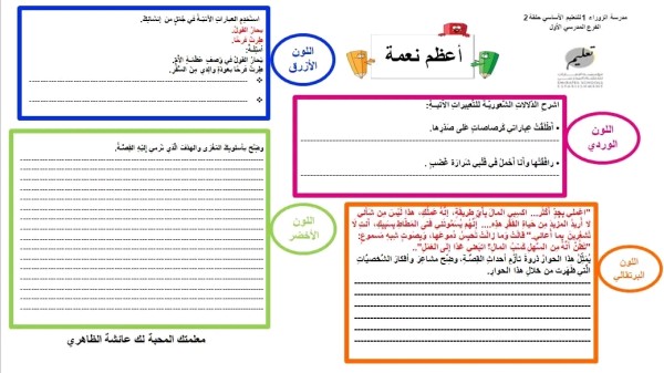 ورقة عمل درس أعظم نعمة لمادة اللغة العربية الصف الثامن الفصل الأول المنهاج الإماراتي