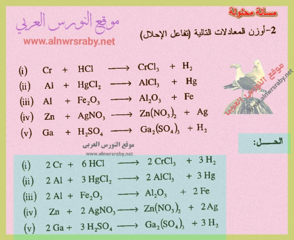 امثلة على وزن المعادلات الكيميائية